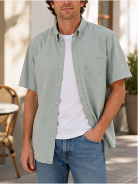 J. Crew Short-Sleeve Button-Down Shirt in Sage